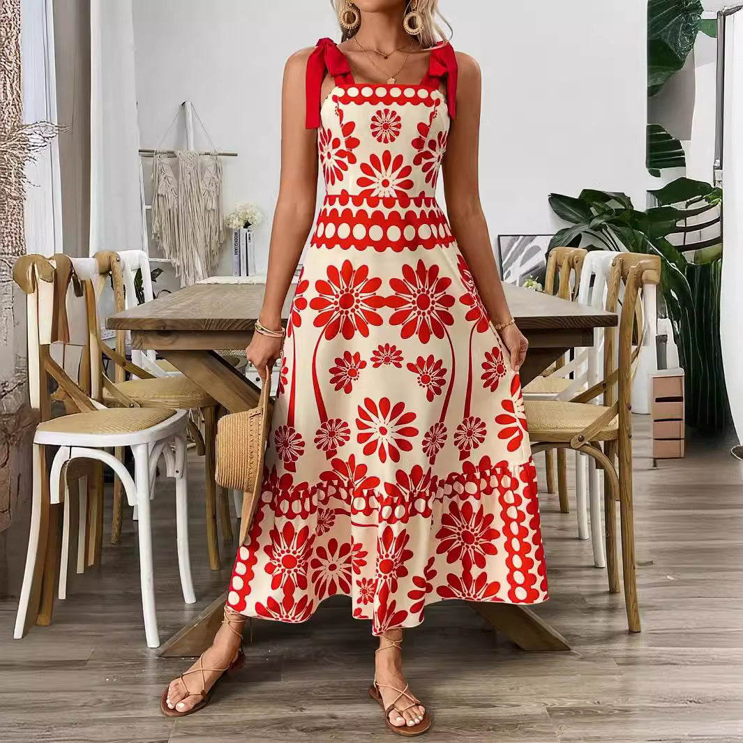 Damen Elegantes Maxikleid mit Blumenmuster und charmanten Trägern Drune