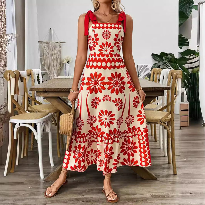Damen Elegantes Maxikleid mit Blumenmuster und charmanten Trägern Drune