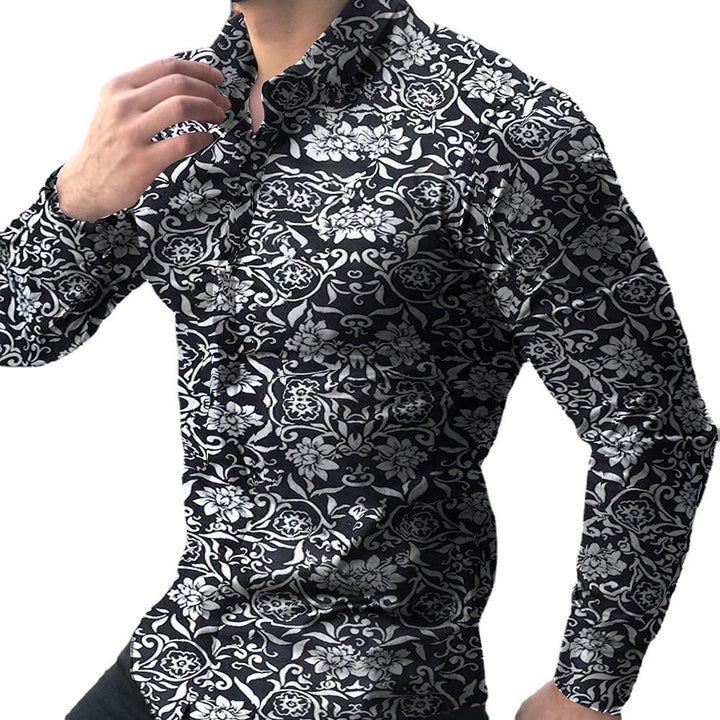 Herren nan figurbetontes Langarmhemd mit feinem Ornamentmuster und stretch Baumwollmischung Drune
