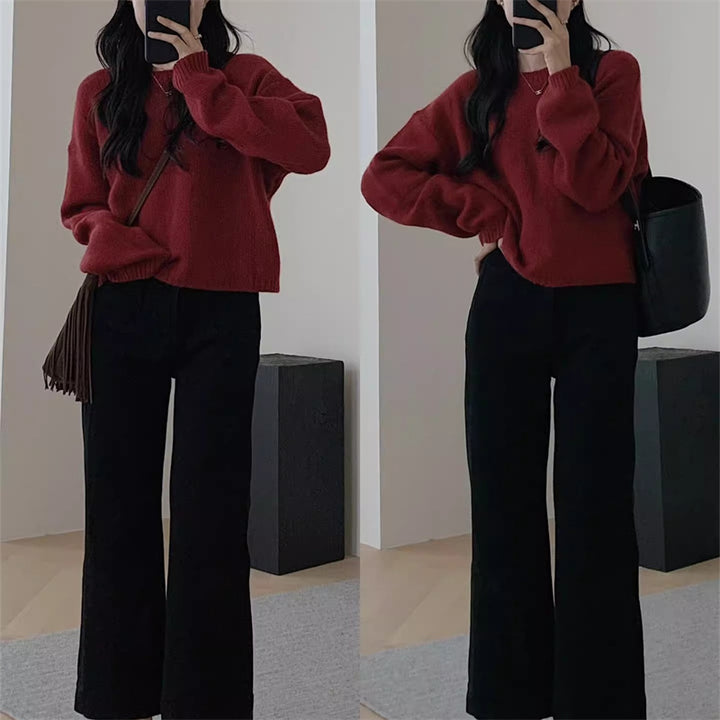 Damen Kuscheliger Strickpullover mit weitem Schnitt und lässigem Style Drune