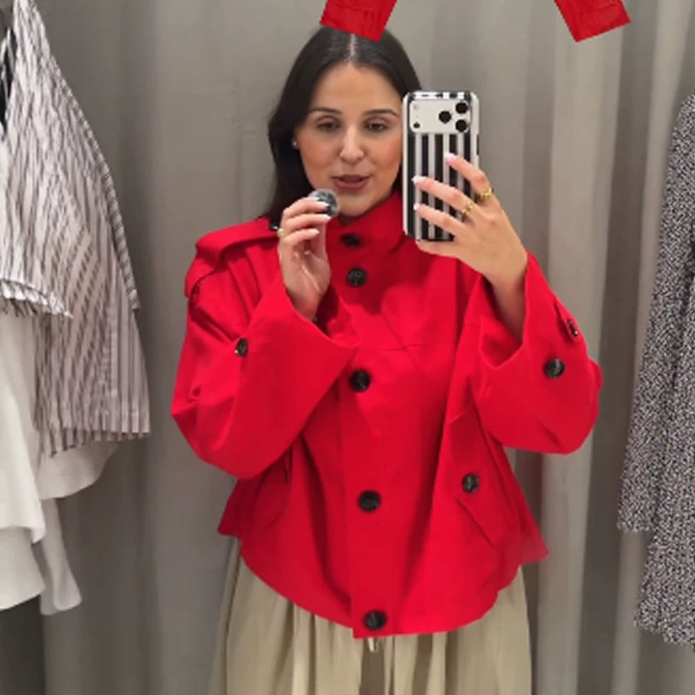 Damen Kurze Boxy-Blousonjacke aus leichtem Canvas mit Schulterklappen Drune