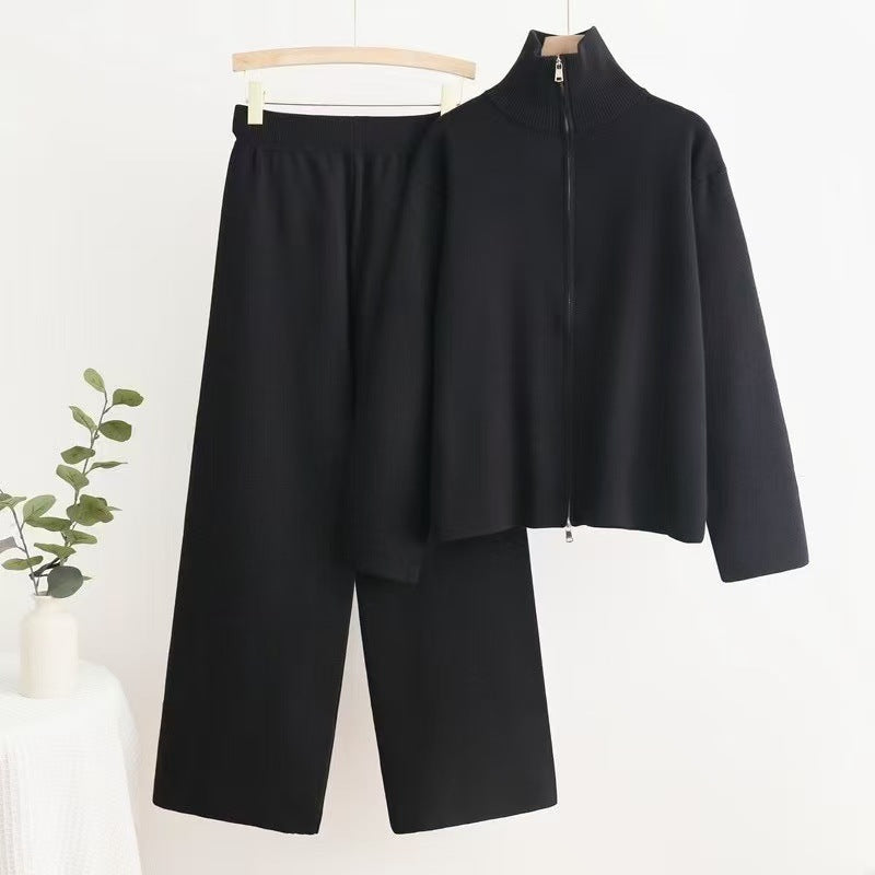 Damen gemütliches Strick-Loungewear-Set mit hohem Kragen Drune