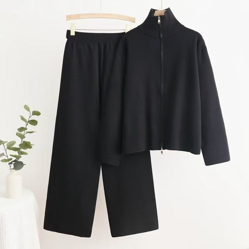 Damen gemütliches Strick-Loungewear-Set mit hohem Kragen Drune