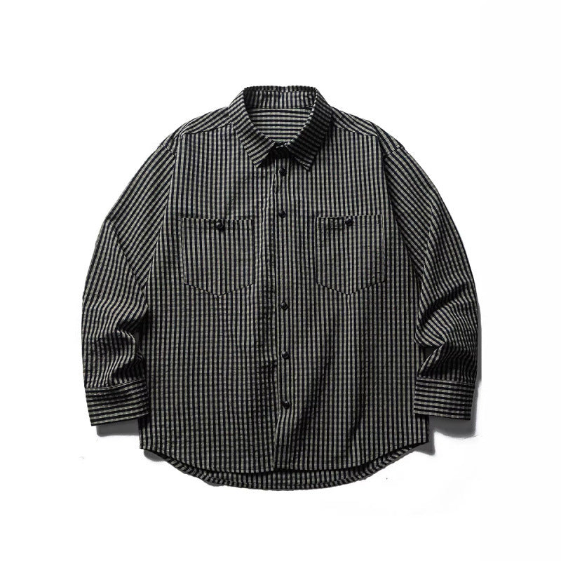 Herren Oversize-Karo-Hemd aus strukturierter Baumwollmischung mit Brusttaschen Drune
