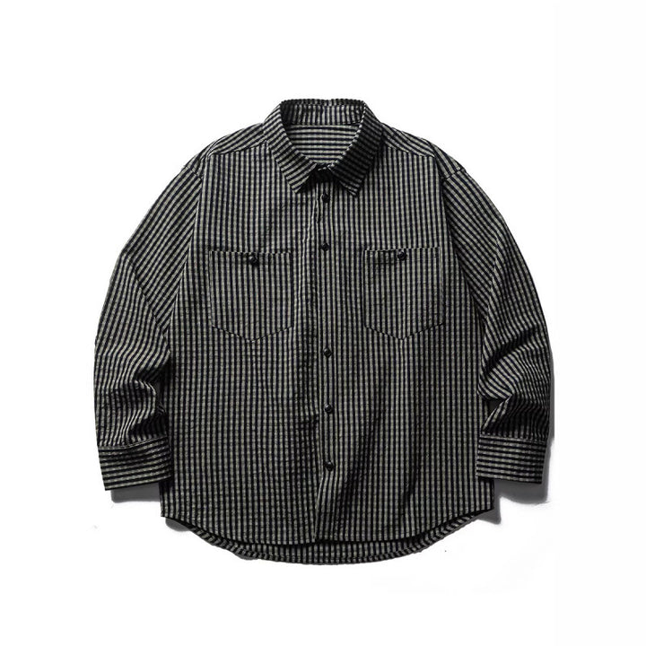 Herren Oversize-Karo-Hemd aus strukturierter Baumwollmischung mit Brusttaschen Drune