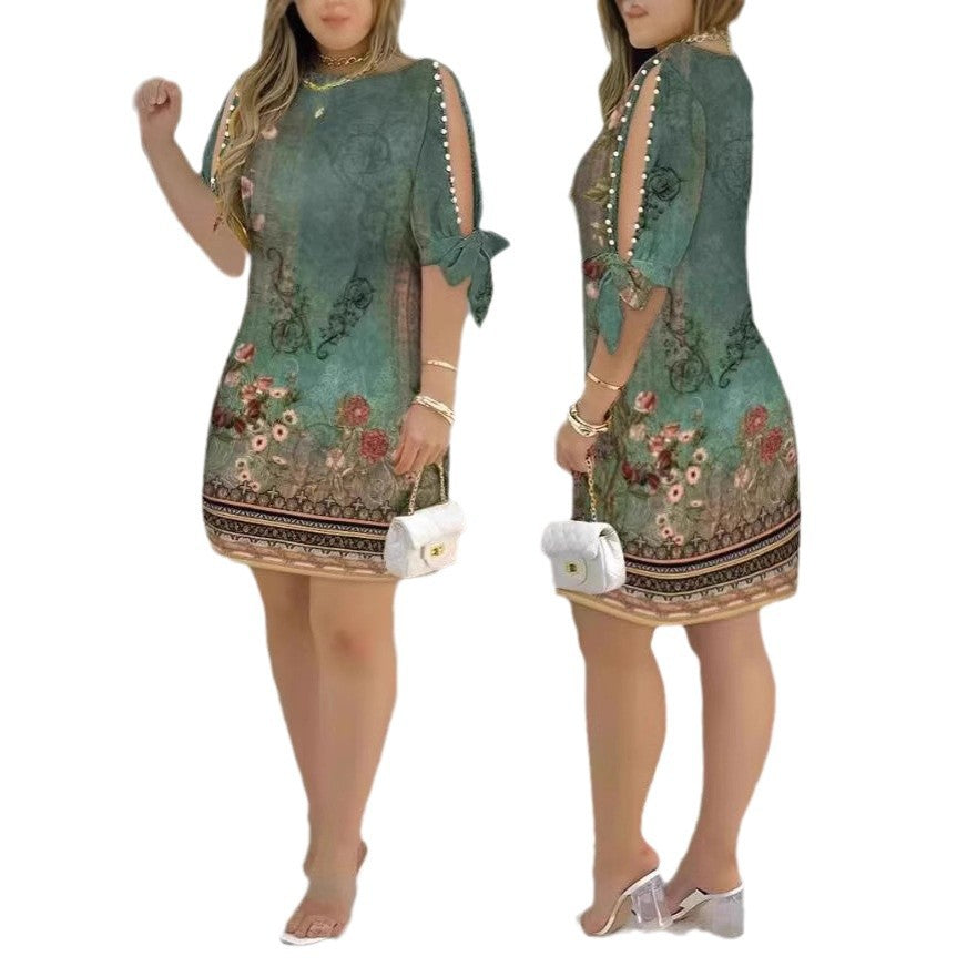 Damen Romantisches Minikleid mit transparenten Ärmeln und verspieltem Blumenmuster Drune