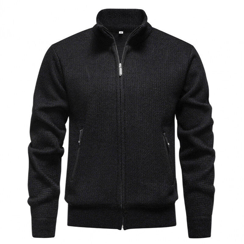 Herren Texturierter Zip-Strickcardigan mit Stehkragen, Waffelstruktur und Reißverschlusstaschen Drune