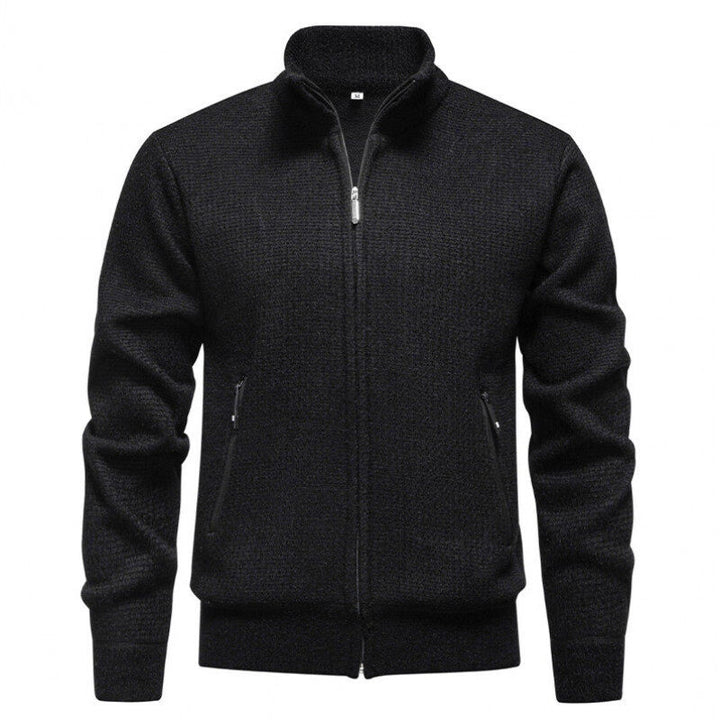 Herren Texturierter Zip-Strickcardigan mit Stehkragen, Waffelstruktur und Reißverschlusstaschen Drune