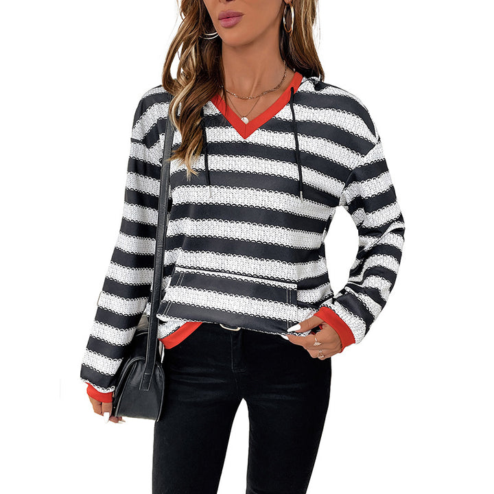 Damen Kapuzenpullover mit modernem Streifen-Muster und praktischem Kängurutasche Drune