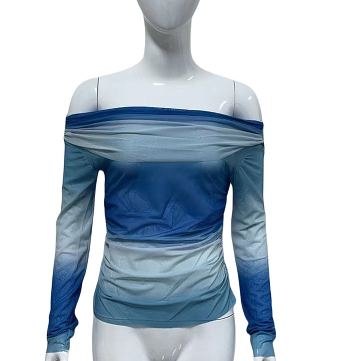 Damen Schulterfreies Mesh-Longsleeve mit Raffung und leichter Transparenz Drune