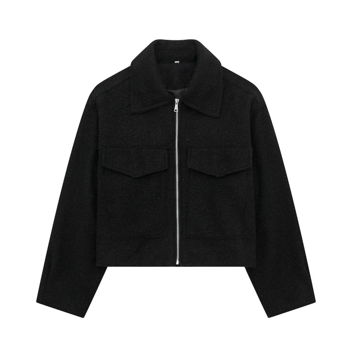Damen Kurz geschnittene Teddyjacke mit Reißverschluss, Kragen und aufgesetzten Klappentaschen Drune