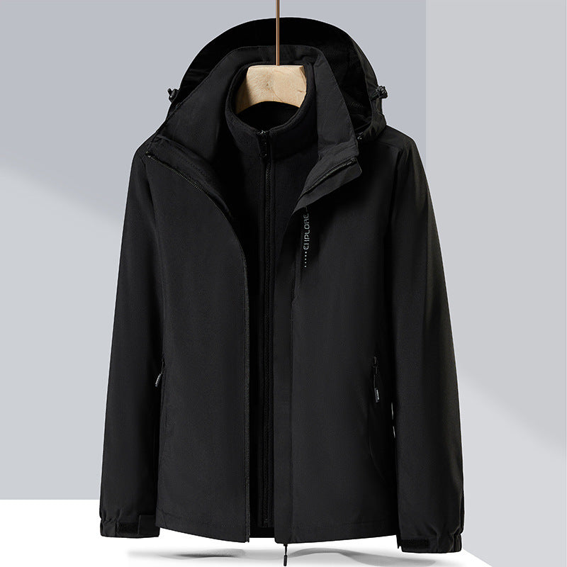 Herren zweilagige Softshell-Regenjacke mit abnehmbarem Fleece‑Innenlayer und verstellbarer Kapuze Drune