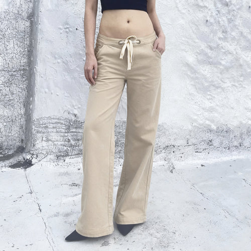 Damen Weite Baumwollhose mit verstellbarem Bund und praktischen Taschen Drune