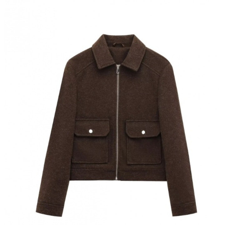 Damen Kurzjacke im Velours‑Optik mit Klapp‑Pattentaschen und durchgehendem Reißverschluss Drune