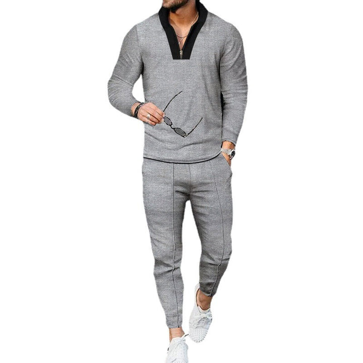 Herren sportliches Freizeit-Jogginganzug mit Hochkragen und eleganter Struktur Drune
