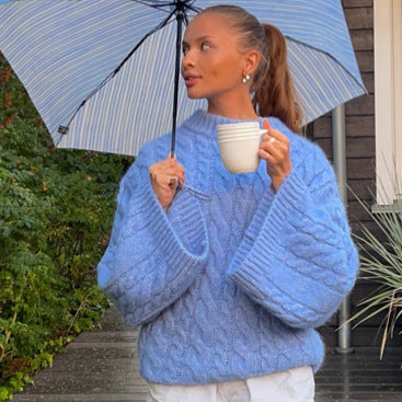 Damen Oversize Zopfmuster-Pullover mit voluminösen Ärmeln Drune