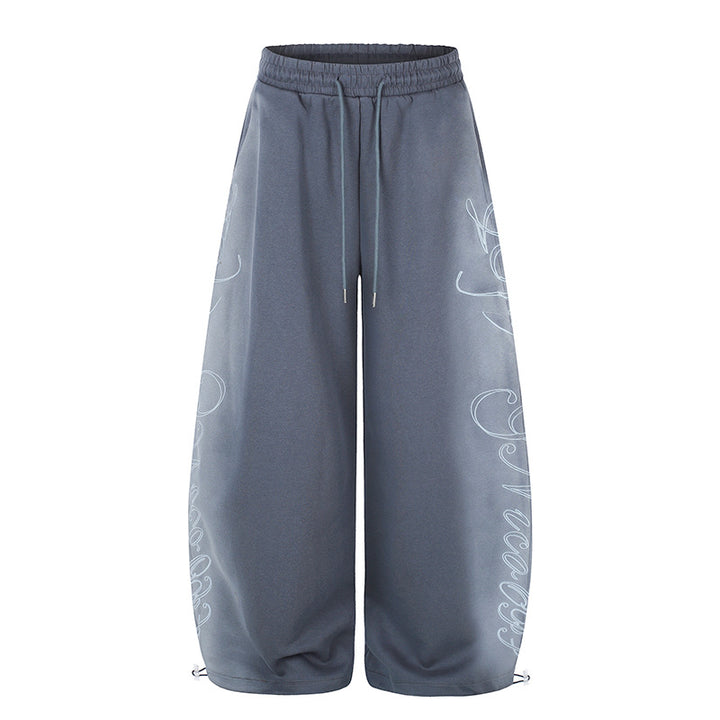 Damen Extraweite Palazzo-Sweathose mit Tunnelzugbund, verstellbarem Saum und seitlichem Script-Print Drune