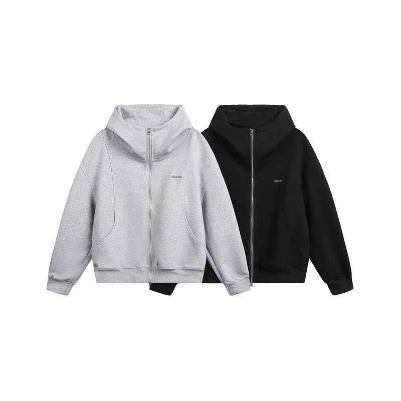 Damen Locker geschnittene Reißverschluss-Hoodie mit hohem Funnelkragen und Zwei-Wege-Funktion Drune