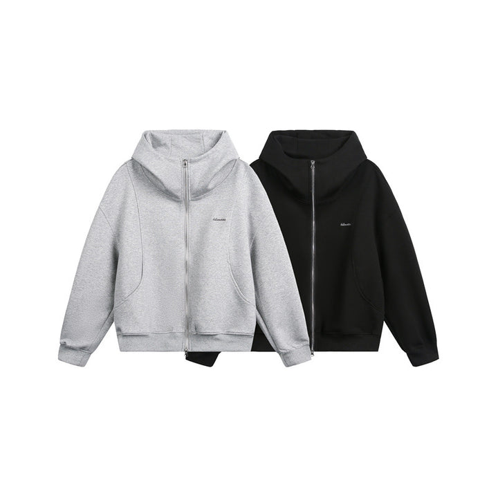 Damen Locker geschnittene Reißverschluss-Hoodie mit hohem Funnelkragen und Zwei-Wege-Funktion Drune
