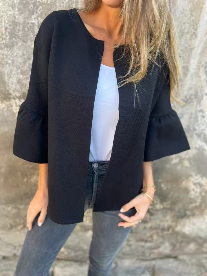 Damen Kurzjacke aus Strukturstrick mit 3/4 Ballonärmeln Drune