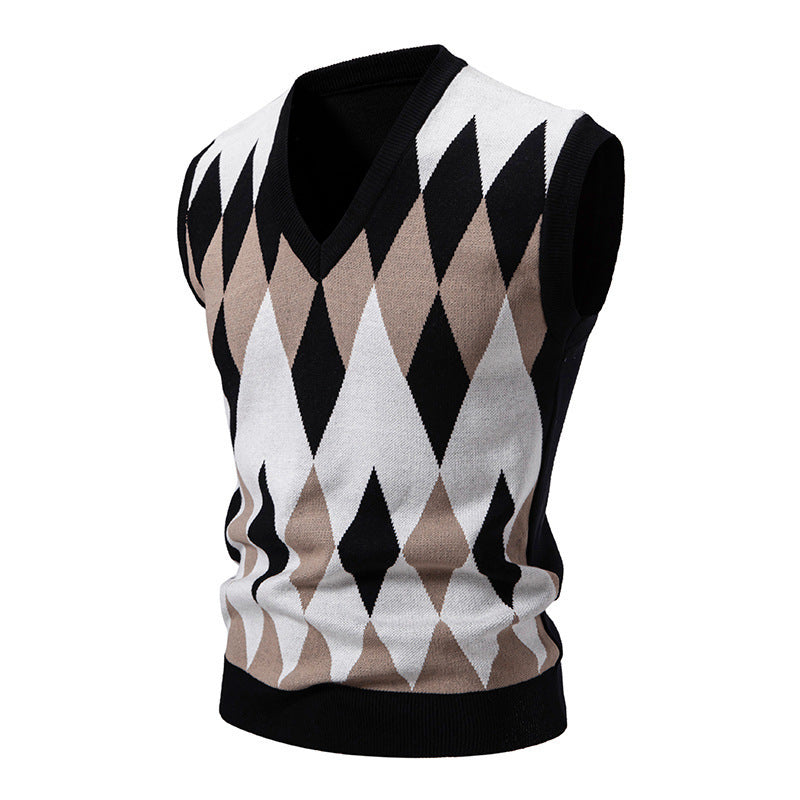 Herren stylischer ärmelloser Pullover im modernem Rautendesign Drune