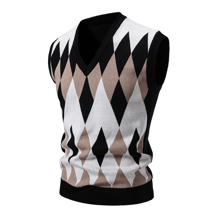 Herren stylischer ärmelloser Pullover im modernem Rautendesign Drune