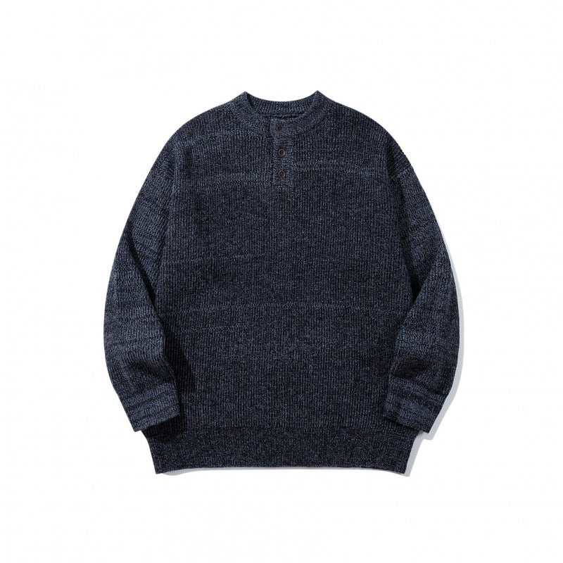 Unisex Oversize Grobstrick-Henley-Pullover mit melierter Struktur und Rippabschlüssen Drune