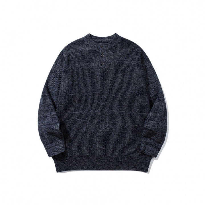 Unisex Oversize Grobstrick-Henley-Pullover mit melierter Struktur und Rippabschlüssen Drune