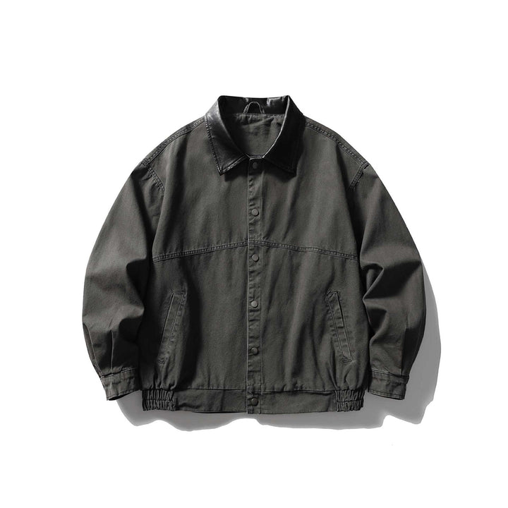 Herren kastig geschnittener Canvas‑Blouson mit kontrastierendem Lederkragen und elastischem Saum Drune