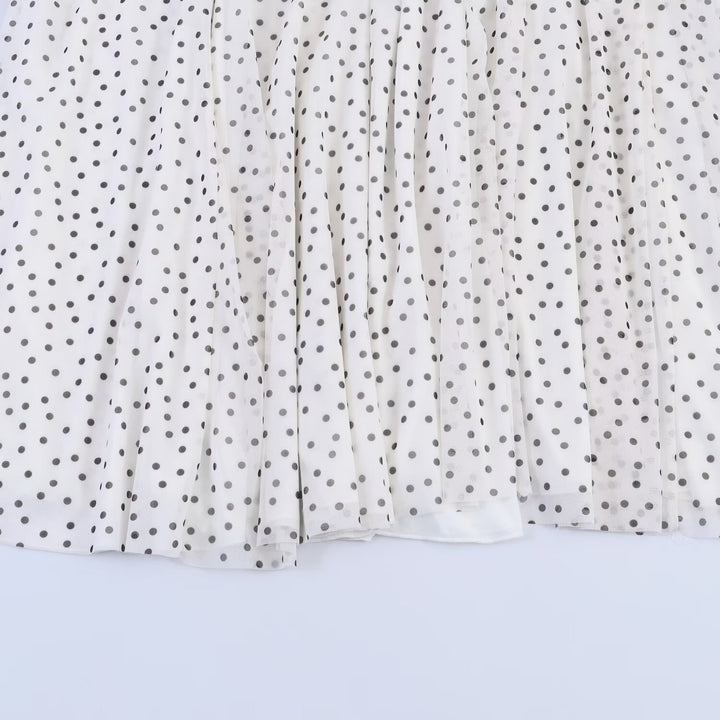 Damen Polka-Dot Midirock mit hohem Bund, A-Linie und mehrlagigem Chiffon Drune