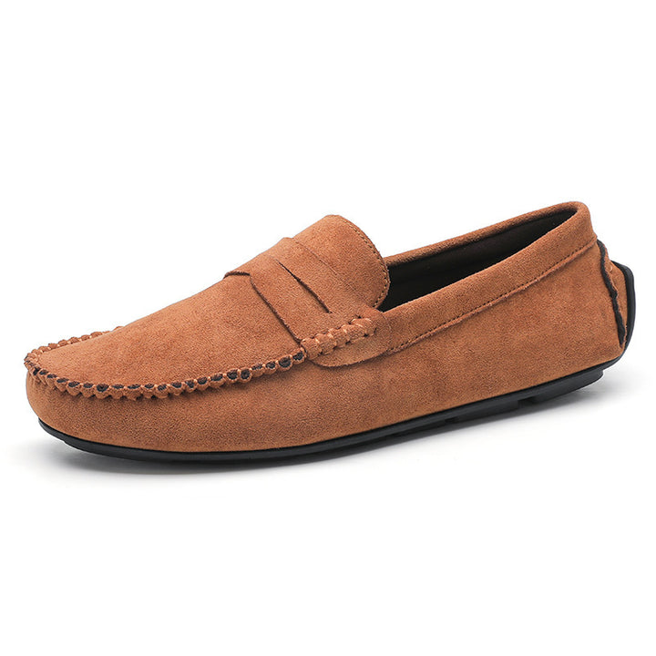 Herren elegante Veloursleder-Mokassin Fahrerhalbschuhe mit handgenähter Vordernaht und flexibler Gummiprofilsohle Drune