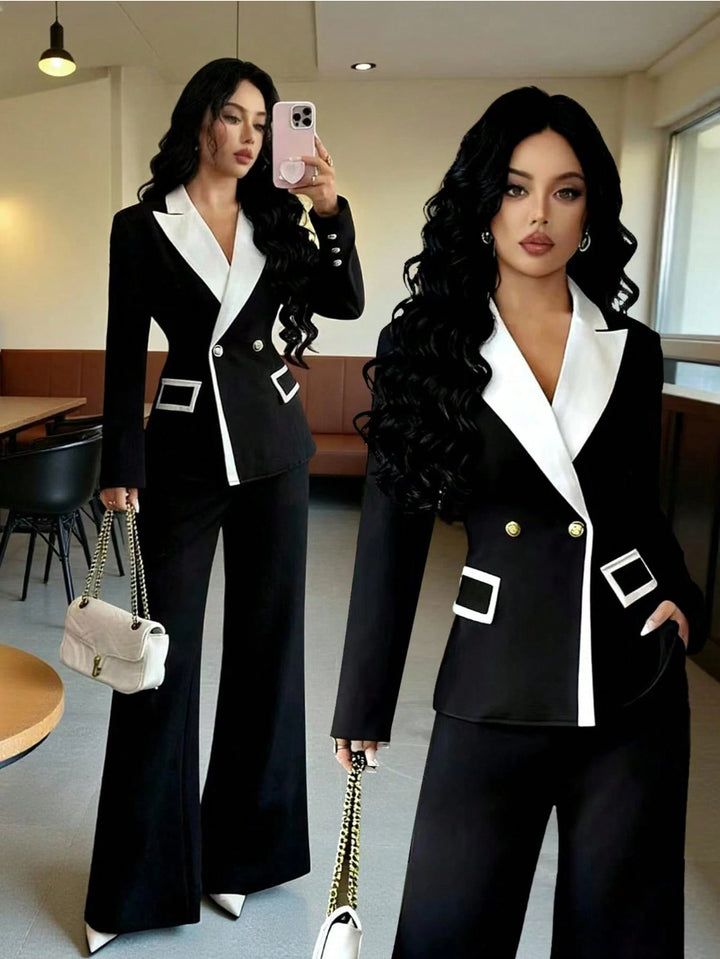 Damen Elegantes Doppelreihiges Blazer-Set Drune