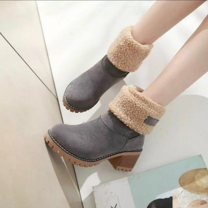 Damen Kurzschaft-Stiefelette mit Teddyfutter, Blockabsatz und Profilsohle Drune