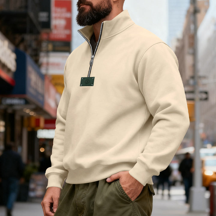 Herren nan hochgeschlossener Quarterzip-Sweatshirt aus schwerem Baumwollfleece mit Stehkragen Drune