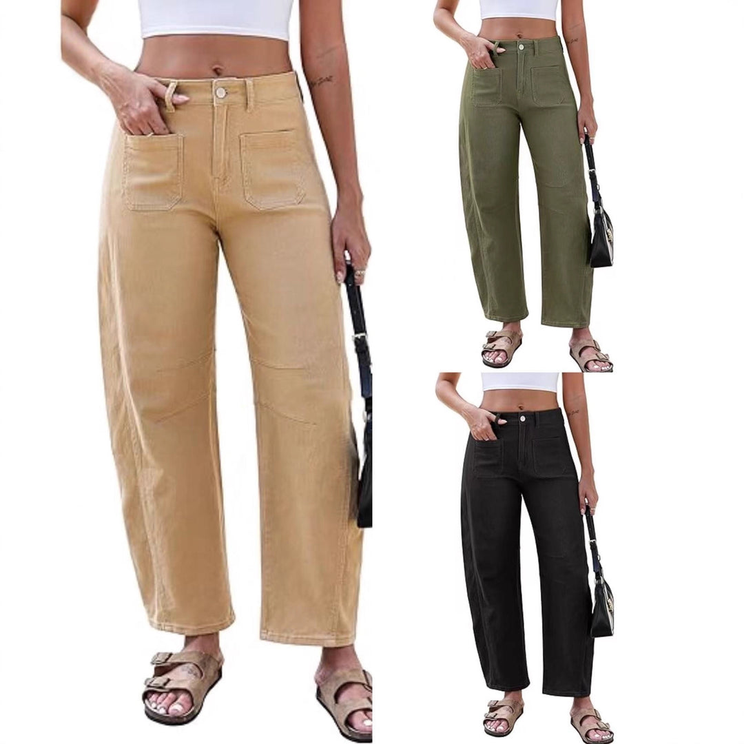 Damen weite Jeans mit hohen Taillenschnitt und praktischen Taschen Drune