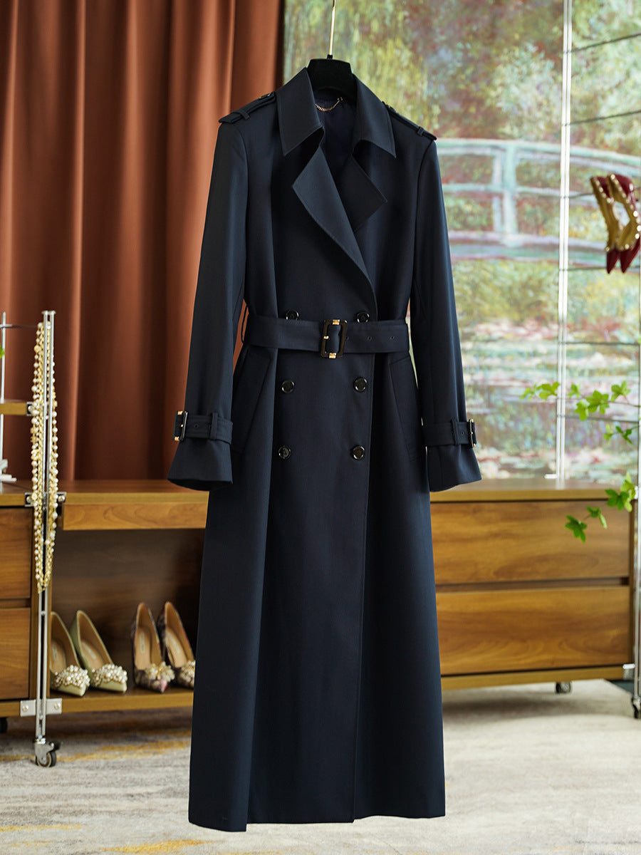 Damen Doppelreihiger taillierter Trenchcoat mit Gürtel, Schulterklappen & verstellbaren Manschetten Drune