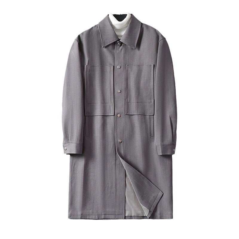 Herren Longline-Mantel mit Hemdkragen und aufgesetzten Taschen Drune