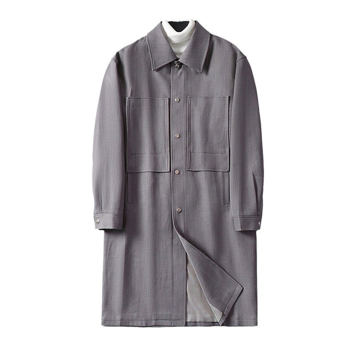 Herren Longline-Mantel mit Hemdkragen und aufgesetzten Taschen Drune