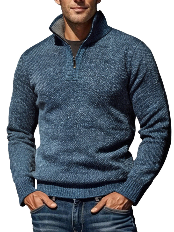 Herren nan grobgestrickter Strickpullover mit halbem Reißverschluss und hohem Stehkragen Drune