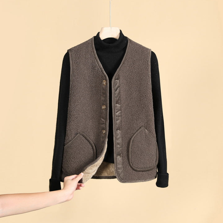 Damen Ärmellose Thermofleece-Weste mit Knopfleiste und Rundtaschen Drune