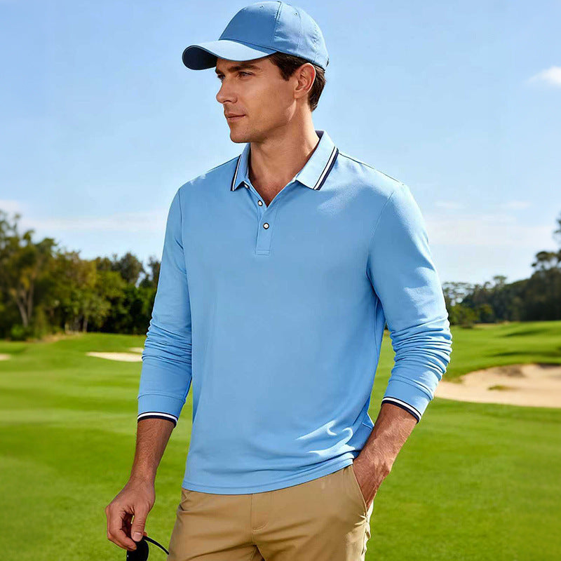 Herren Golf-Performance-Poloshirt langärmlig atmungsaktiv mit Kontrastkragen Drune