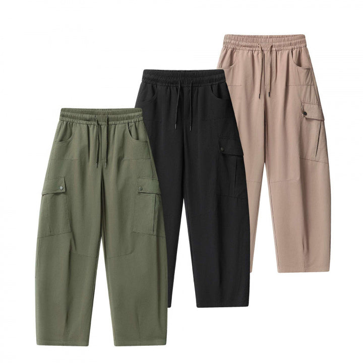 Unisex Lockere Cargo-Hose mit elastischem Bund, Tunnelzug und aufgesetzten Klappentaschen Drune