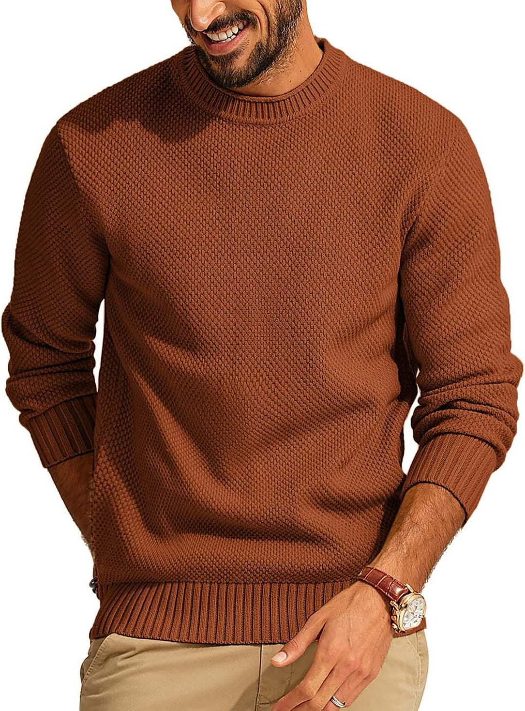 Herren Waffelstrick-Pullover mit Rundhalsausschnitt Drune
