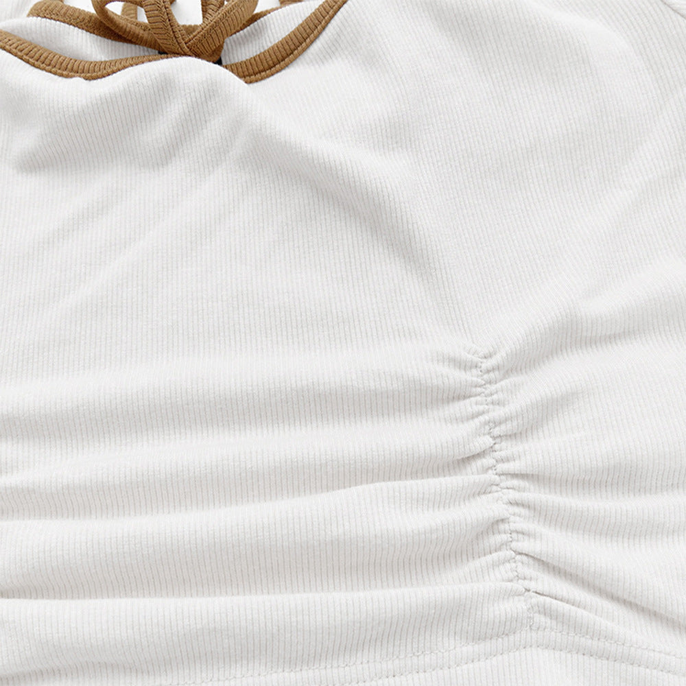 Damen cropped Langarmshirt mit modischem Quadrat-Ausschnitt und raffinierten Knoten-Details Drune