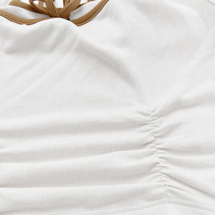 Damen cropped Langarmshirt mit modischem Quadrat-Ausschnitt und raffinierten Knoten-Details Drune