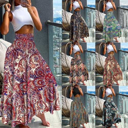 Damen Maxirock mit hohem Smokbund, weitem Fall und Paisley‑Print Drune