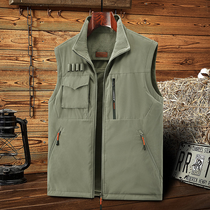 Herren Multifunktionale Outdoor‑Weste mit Fleece‑Futter, Mehrfachtaschen und Patronen‑Schlaufen Drune