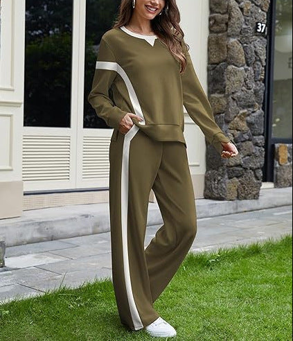 Damen nan sportives Lounge-Set mit weitem Sweatshirt, Palazzohose und seitlichen Kontraststreifen Drune