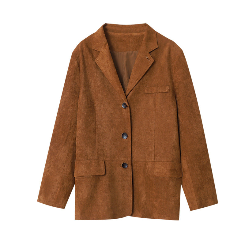 Damen lässige Oversized-Blazerjacke aus weichem Wildleder Drune