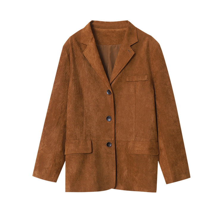 Damen lässige Oversized-Blazerjacke aus weichem Wildleder Drune